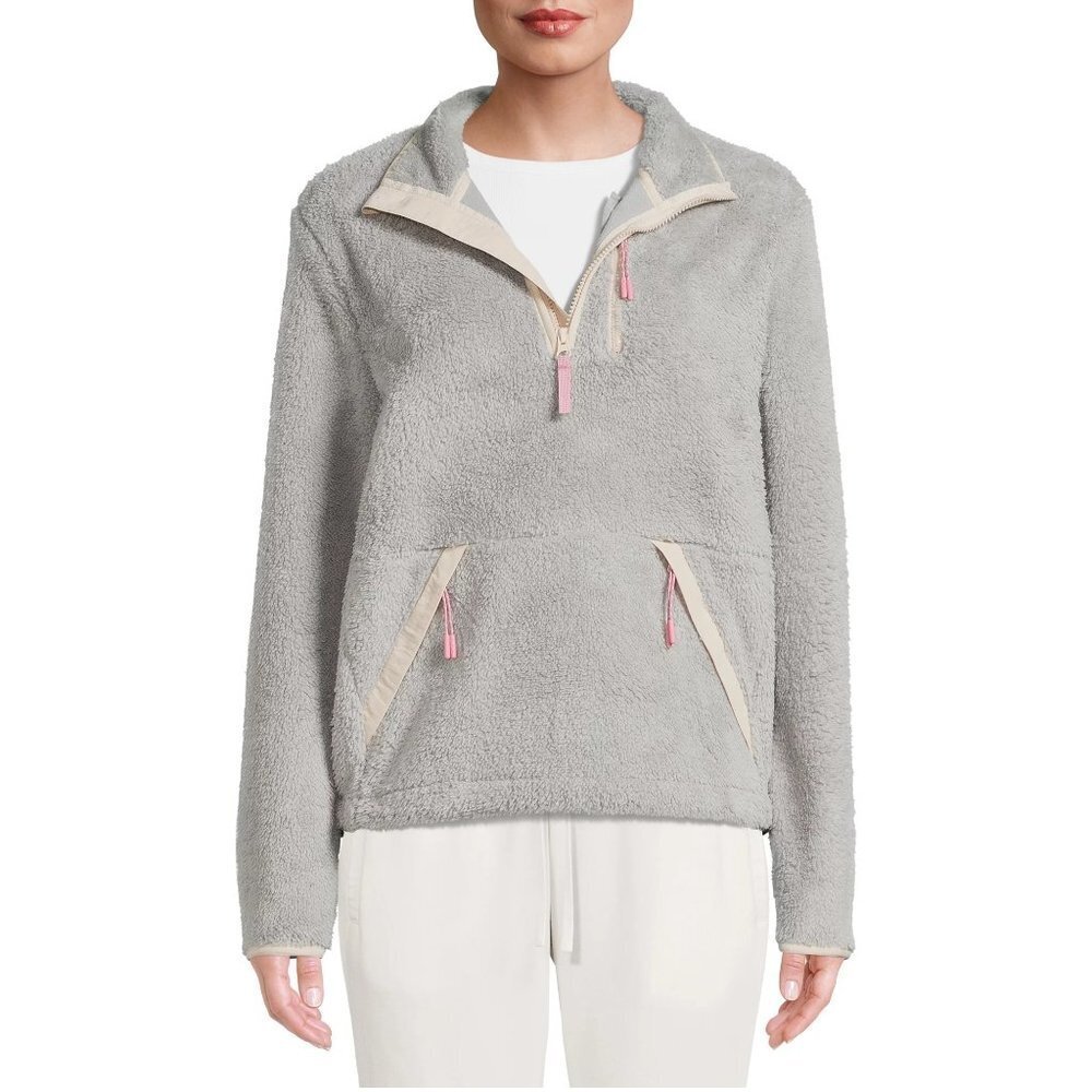 NEW Swiss Tech Grey Women’s and Plus Faux Sherpa Quarter-Zip Jacket Z11